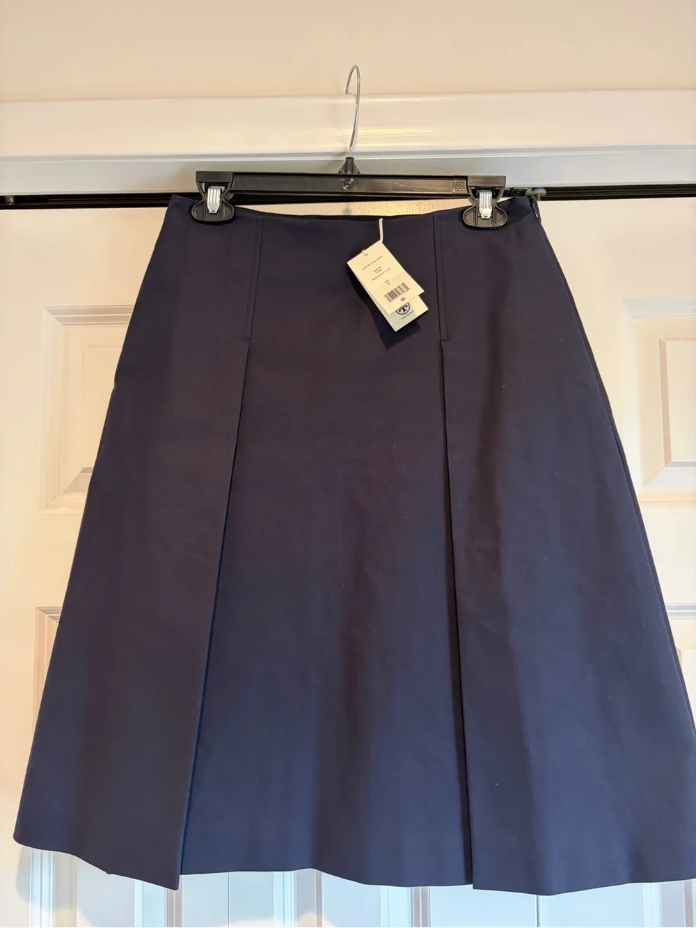 TORY BURCH NAVY COTTON TWILL PLEATED SKIRT